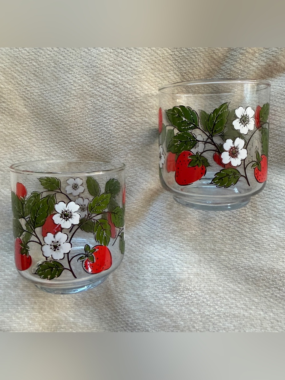 Set of 2 Vintage Libbey Stackable Strawberry Blossom Rocks Lowball Glasses